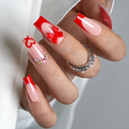 Ruby Gift Press-On Nails – Long Square Red Bow Heart