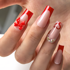 Ruby Gift Press-On Nails – Long Square Red Bow Heart