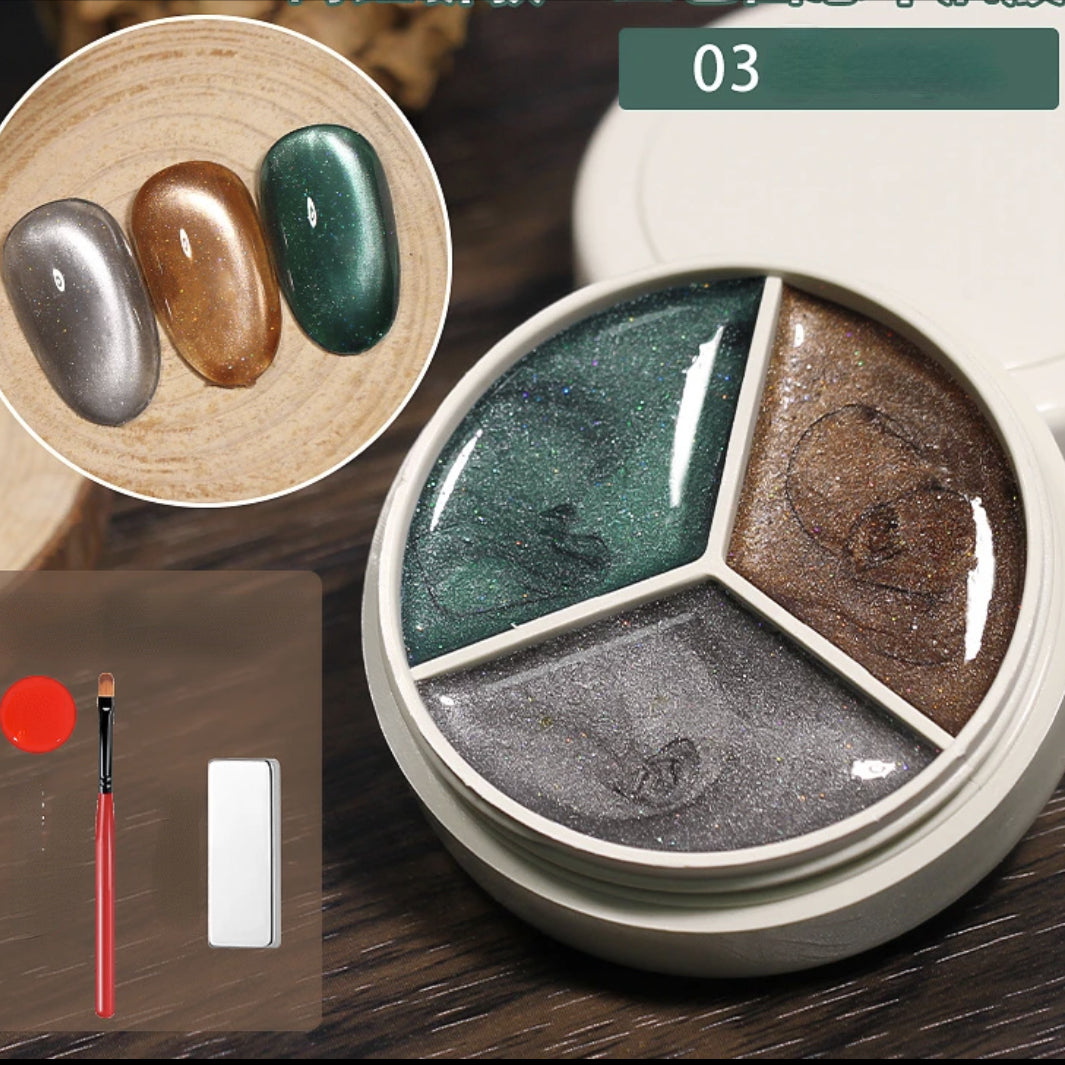 Emerald Amber Silver 3-Color Cat Eye Gel Set M-03