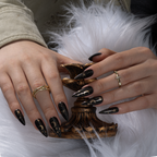 Lunar Charm Press On Nails – Long Stiletto Black Gold Moon Star Celestial Nail Art