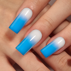 Arctic Fade Press-On Nails – Long Square Blue White Ombre