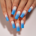 Arctic Fade Press-On Nails – Long Square Blue White Ombre