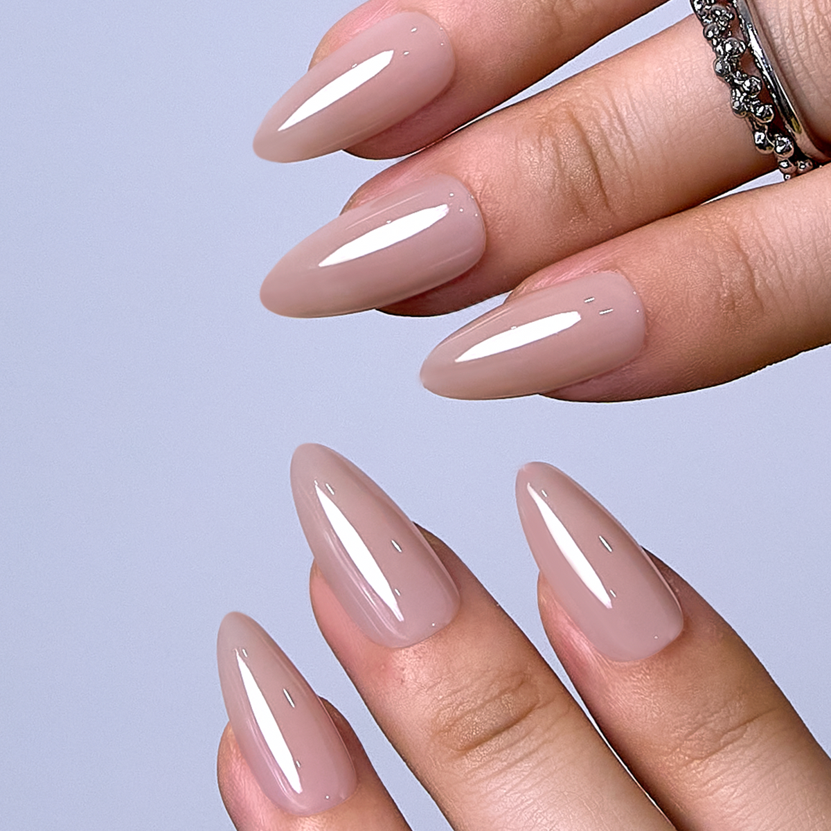 Bare Grace Press-On Nails – Long Almond Glossy Nude Pink Clean Elegant Everyday Salon Look