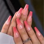 Blush Flow Press-On Nails – Long Coffin Nude Pink to Coral Ombre Gradient Glossy Finish