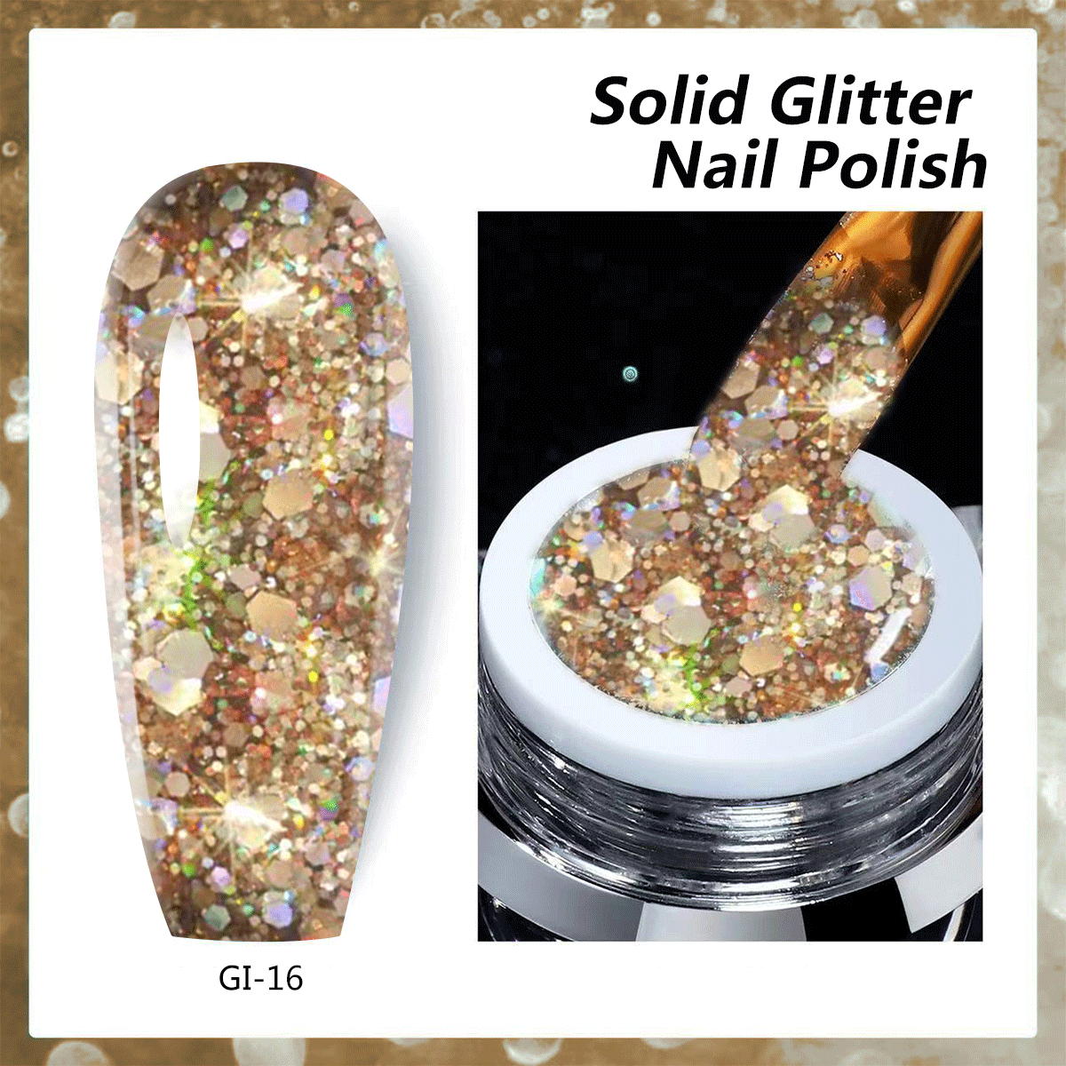 Champagne Gold Holographic Glitter Gel Nail Polish GI-16