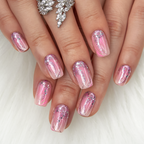 Dreamy Pink Press-On Nails – Medium Squoval Sheer Base Pink Marble Swirls Glitter Silver Foil Feminine