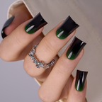 Emerald Shadow Press-On Nails – Medium Duckbill Emerald Green to Black Ombre Gradient Dark Edgy Salon Look