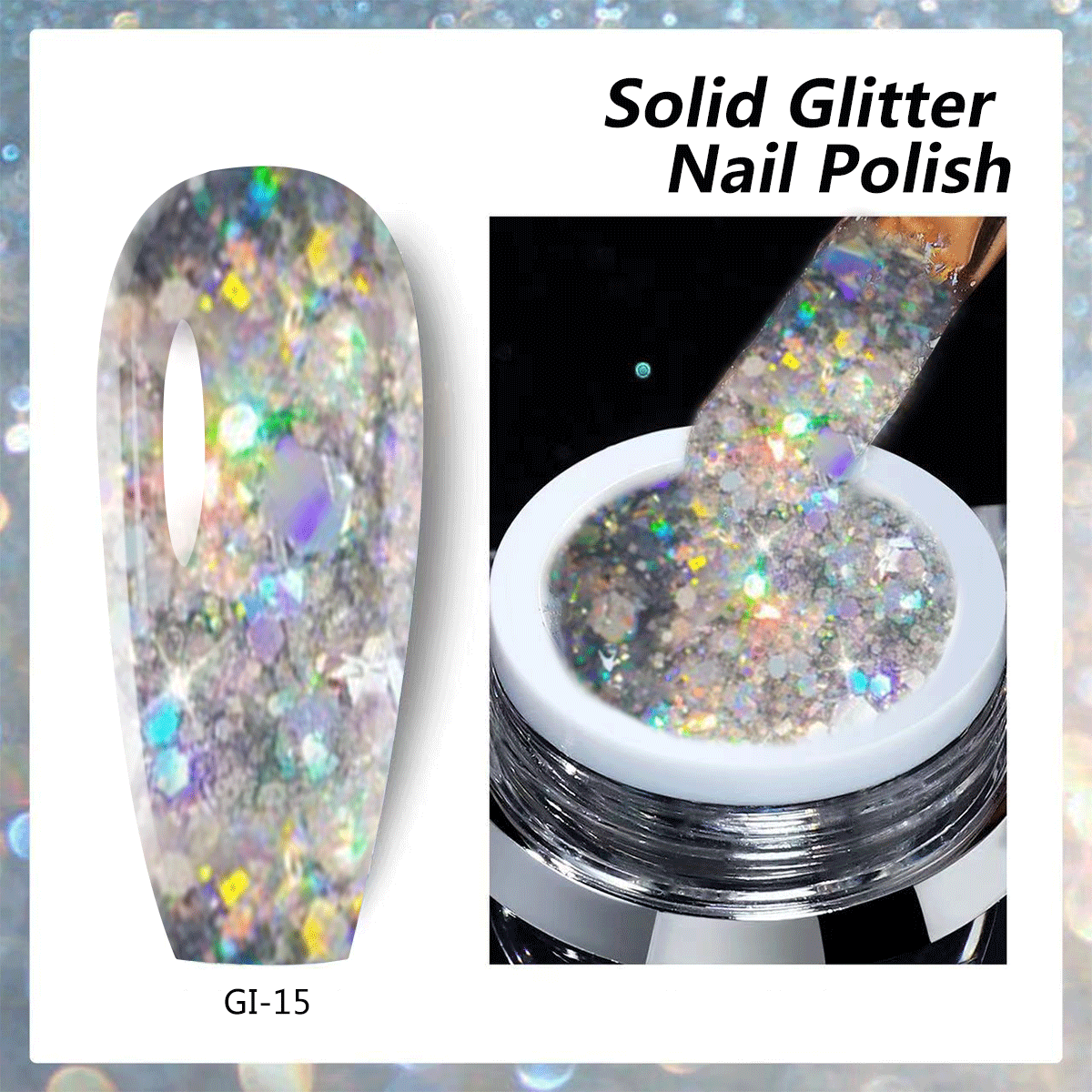 Silver White Holographic Glitter Gel Nail Polish GI-15