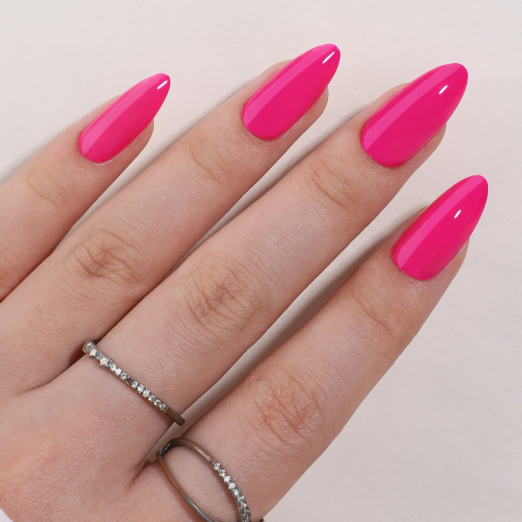 Neon Stiletto Soft Gel Press-On Nails – Long Stiletto Vivid Hot Pink Multi-Layer Gel No Chipping No Fading