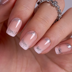 Nude Sparkle Press-On Nails – Medium Squoval Sheer Nude Base Silver Glitter Fade Tips Elegant Bridal