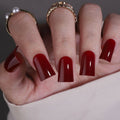 Scarlet Winter Press-On Nails – Medium Duckbill Deep Scarlet Red Glossy Solid Color Bold Timeless Salon Look