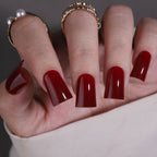 Scarlet Winter Press-On Nails – Medium Duckbill Deep Scarlet Red Glossy Solid Color Bold Timeless Salon Look