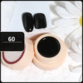 No.60 Jet Black Solid Gel Nail Polish – deep opaque black shade shown in jar and on nails