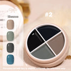4-Color Morandi Solid Gel Nail Polish Set #2 – taupe gray, sage green, charcoal gray and teal blue shades in round palette